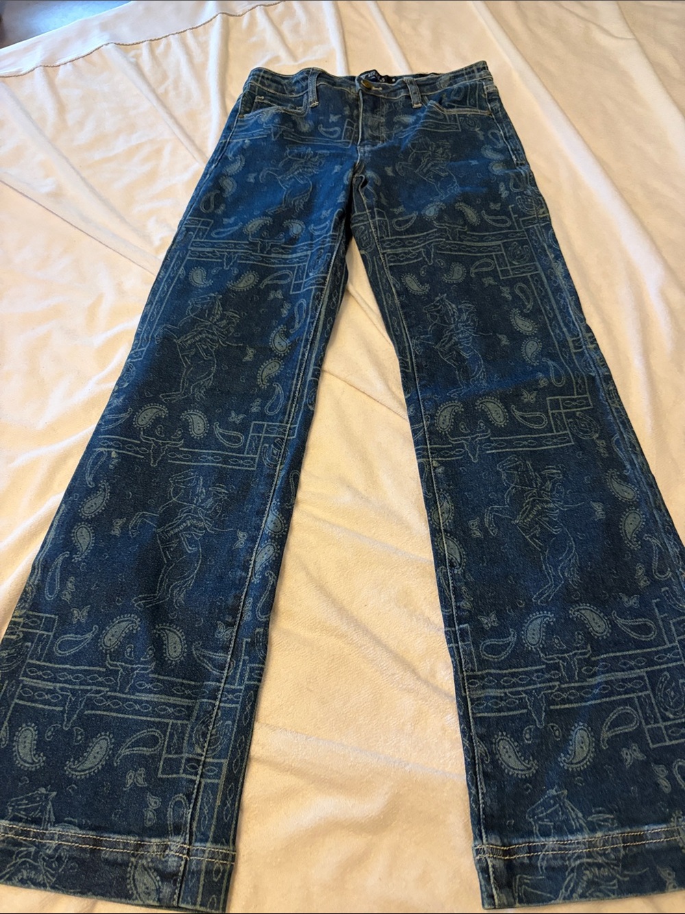 Lucky & Blessed Indigo Paisley Print Wide Leg Jeans